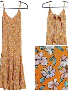 NWOT Illa Illa Anthropologie Ditsy Floral Open Tie Back Ruffled Midi Dress Med